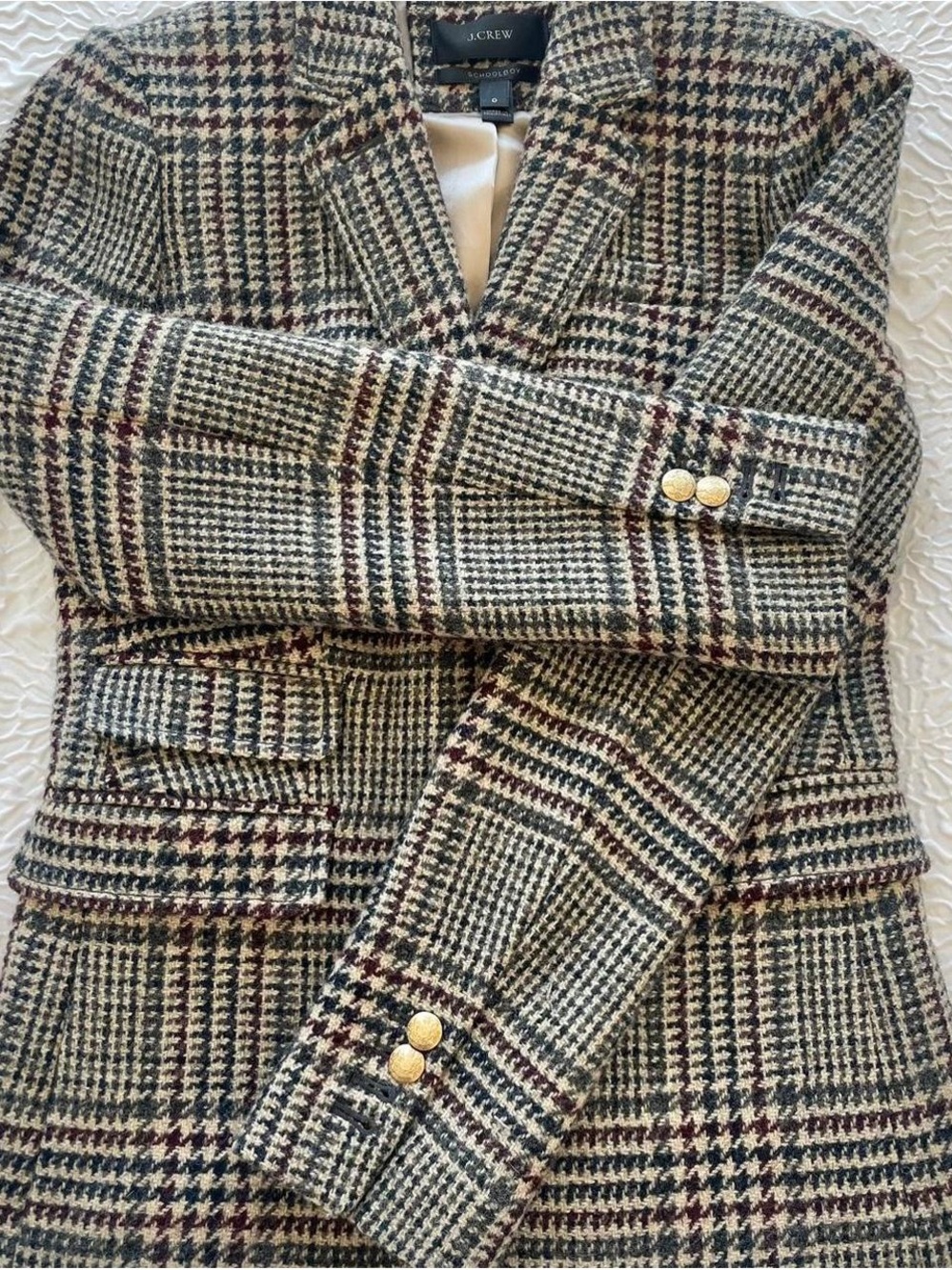 J. Crew Glen Plaid Wool Blend Blazer Jacket in Forest Green & Burgundy - Picture 3 of 9